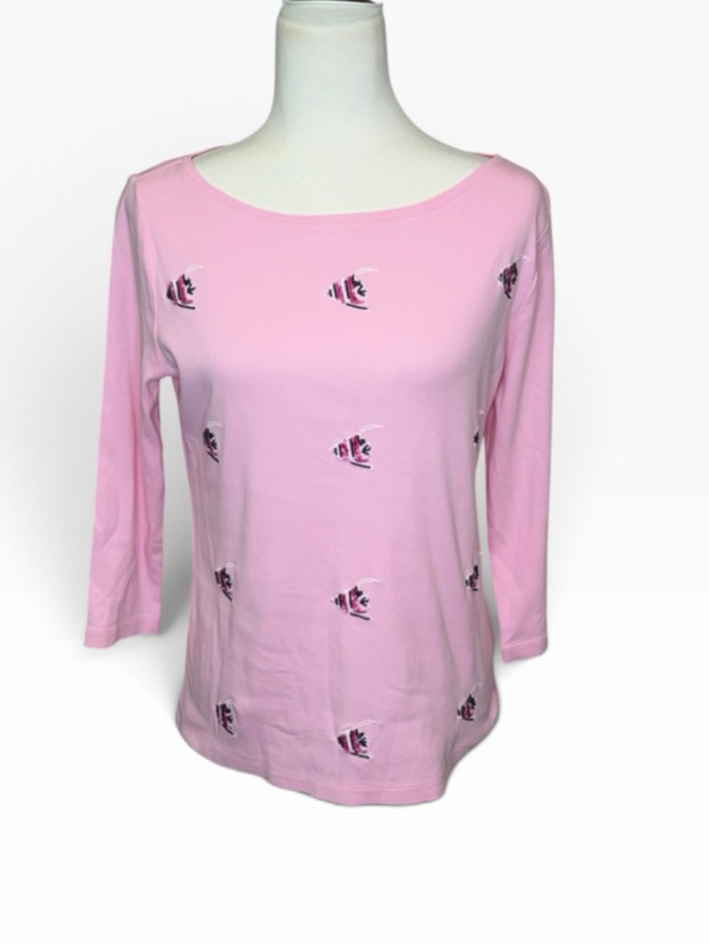 Talbots Beaded Angel Fish Pink Long-Sleeve Blouse